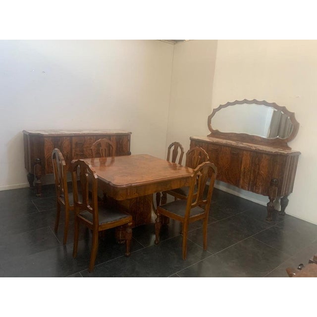 Art Deco Rosewood & Marble Dining Room Set, 1930s, Set of 10 For Sale - Image 4 of 14