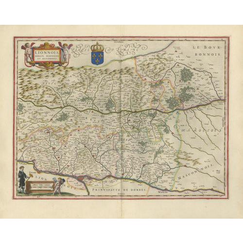 Antique Blaeu Map of Lyonnais, Forez, Beaujolais & Mâconnais, 1642 For Sale
