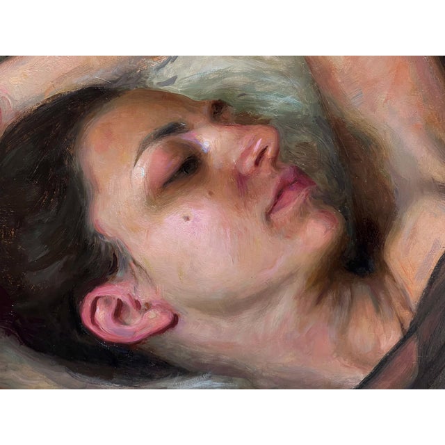 Early 21st Century Languishing by Karen Offutt | Oil Painting of a woman reclining with flowers and soft textures For Sale - Image 5 of 5