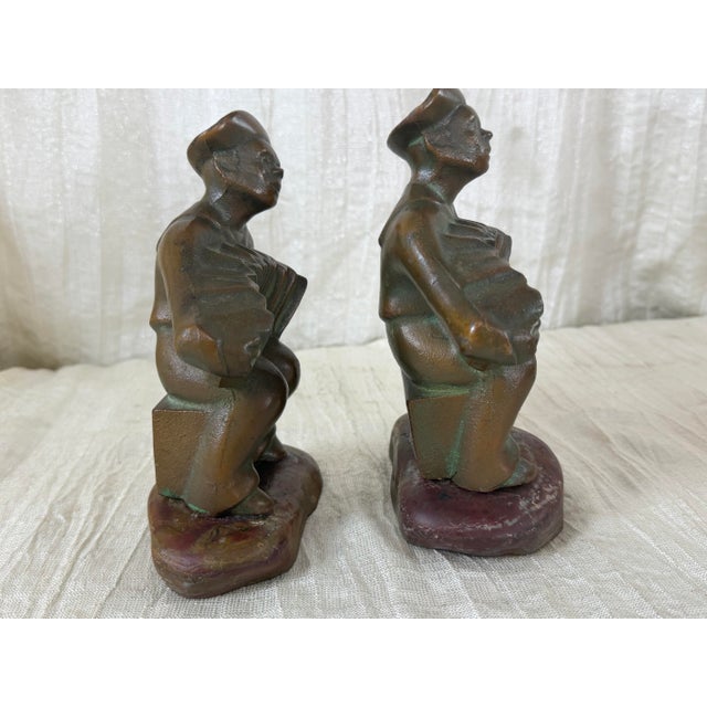1920s Hubley Cast Iron Accordion Player Bookends on Banded Onyx - Pair For Sale In Portland, OR - Image 6 of 11