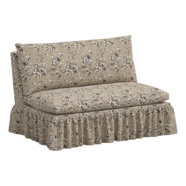 Stoffer Home x Cloth & Company Thelma 47" Ruffle Settee in Michigan Bird Toile Sand For Sale