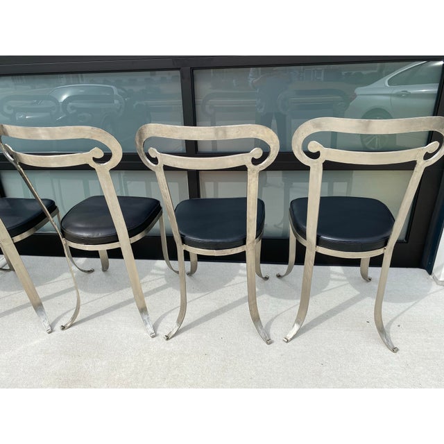 1990s Set of 2 Iron Indoor/Outdoor Klismos Column Dining Chairs With Leather Upholstery Handcrafted Styled After Jermaine Gallacher For Sale - Image 10 of 12
