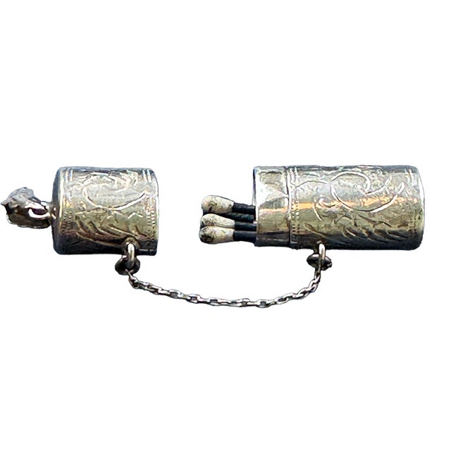 Art Deco Antique Sterling Silver Cylindrical Vesta Match Safe For Sale - Image 3 of 11