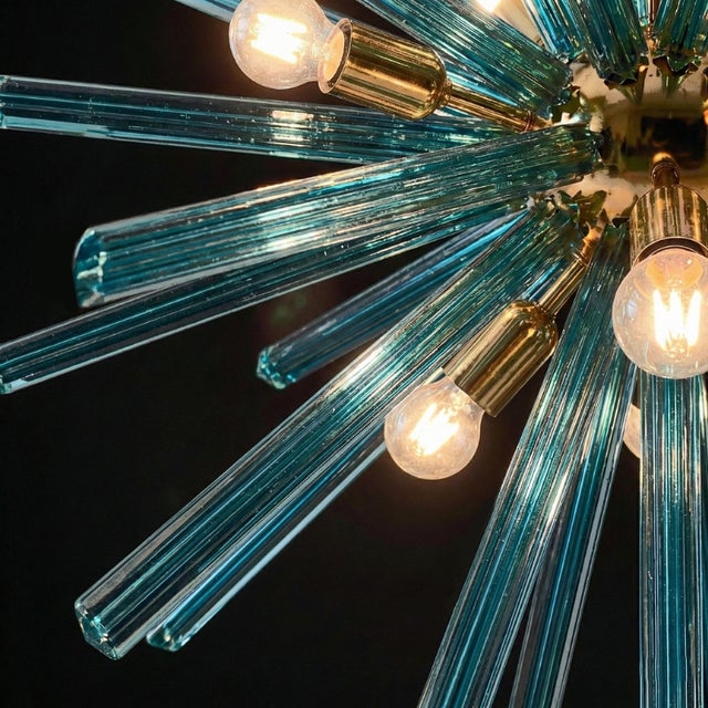 Modern Turquoise Crystal and Gilt Sputnik Trihedral Lamp, 1960s For Sale - Image 3 of 4