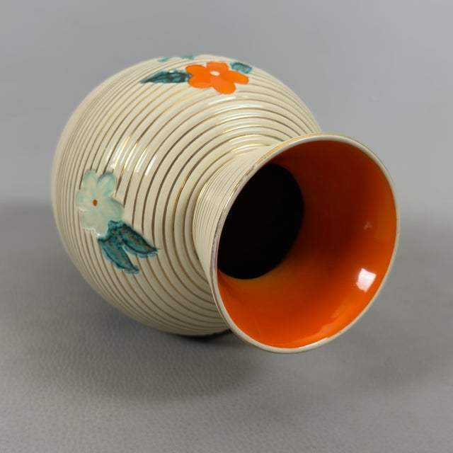 Vintage Beige and Orange Ceramic Vase with Relief Flowers from Umbertide Fornaci For Sale - Image 6 of 11