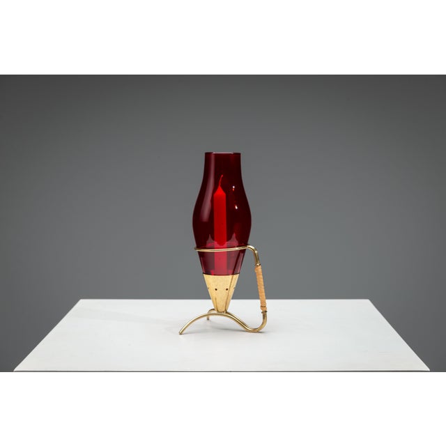 Mid-Century Modern Candleholder in Brass and Glass and Rattan by Gunnar Ander for Ystad Metall, 1960s For Sale - Image 3 of 14