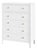 Nora 36 in. W Rectangular Wood 5 Drawer Tall Dresser, White For Sale