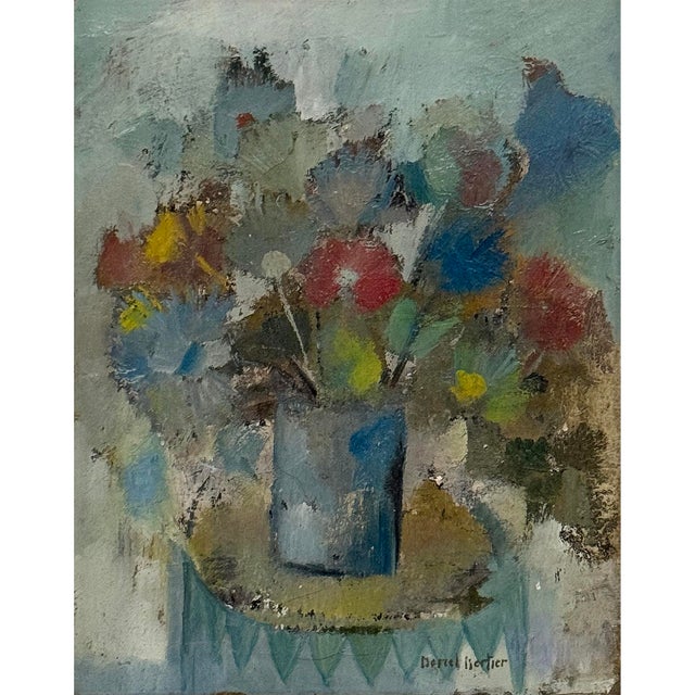 Mid-Century Modern Id Century Modernist Floral Still Life Oil Painting by Marcel Mortier in Original Gold Leaf Frame For Sale - Image 3 of 17