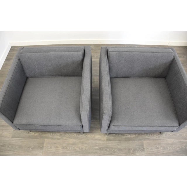 Mid-Century Modern Grey & Chrome Vintage Cube Lounge Chairs - a Pair For Sale - Image 3 of 9