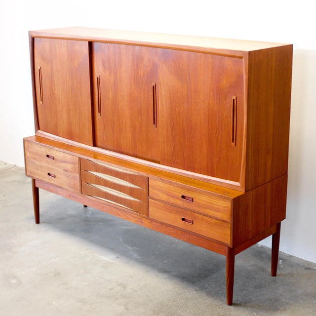 Wood Danish Tall Sideboard / Highboard With Bow Front Drawers in the Style of Arne Vodder For Sale - Image 7 of 16