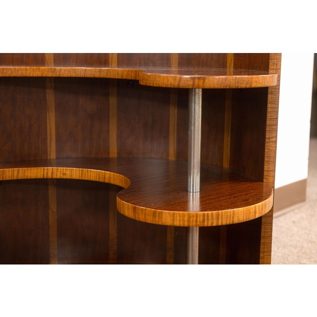 Vintage Art Deco Modernist Walnut Wood Vanity With Storage Shelving and Mirror For Sale - Image 4 of 10