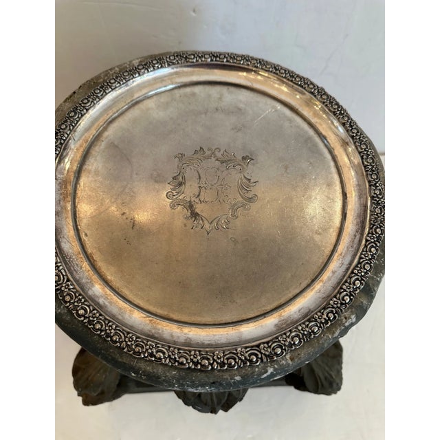 Rustic Antique Fois Bois Carved Drinks End Table With 19th Century Silverplate Tray Top For Sale - Image 3 of 10