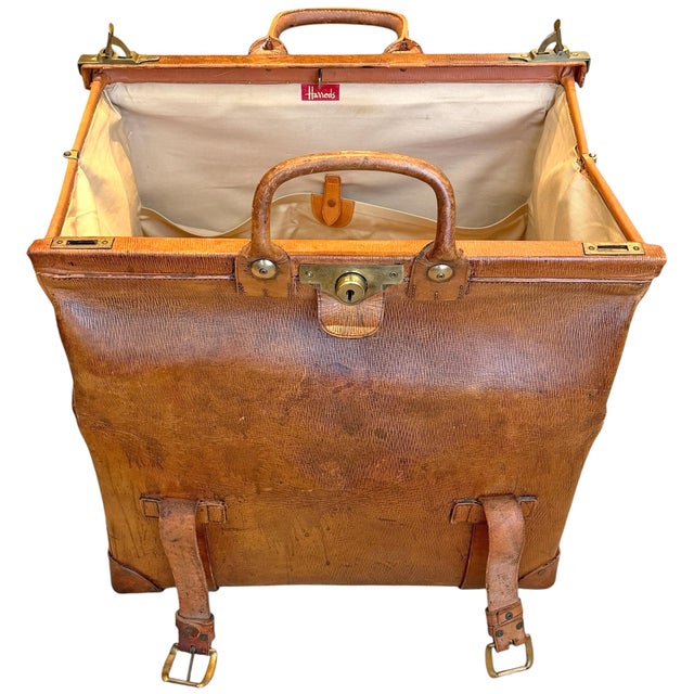Brown Vintage English Tanner Krolle & Co. Ltd. For Harrods Leather Gladstone Bag For Sale - Image 8 of 18