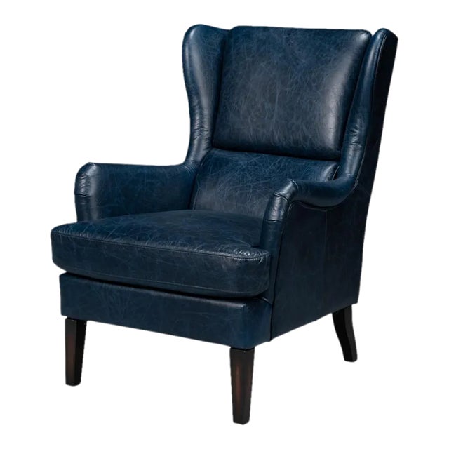 Classic Leather Wingback Chair Chateau Blue For Sale