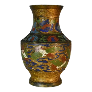 Vintage Japanese Bronze & Champleve Vase