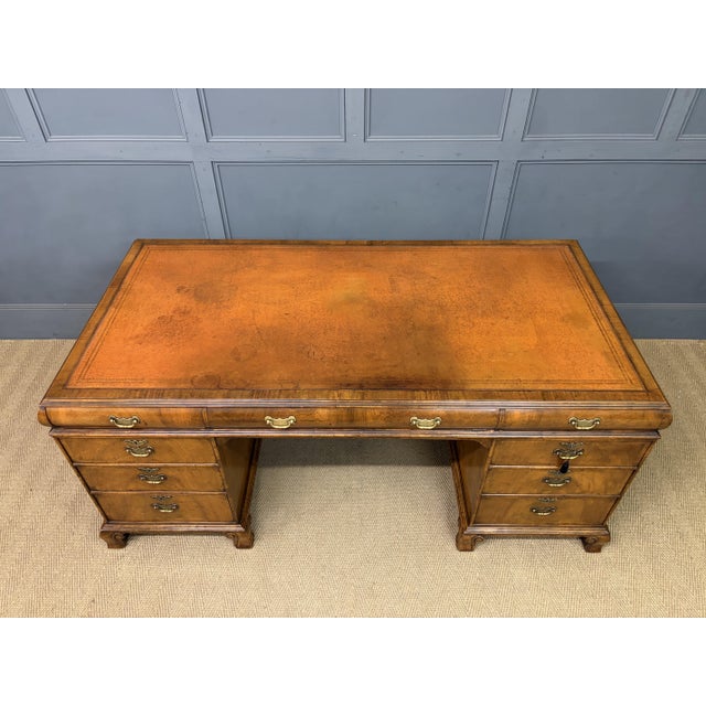 Brown Burr Walnut Partners Pedestal Desk from Maple & Co., 1920s For Sale - Image 8 of 18