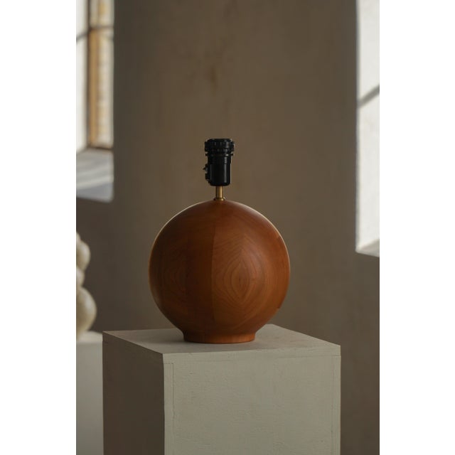 Vintage Danish Round Wooden Table Lamp, 1970s For Sale - Image 6 of 17