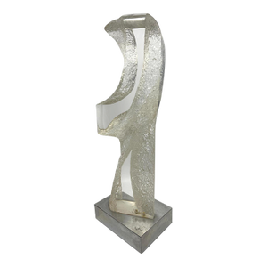 Modern Carved Lucite Abstract Sculpture on Aluminum Base Attributed to Hivo Van Teal. Mid Century Modern