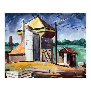 1930s James Wilson Industrial Watercolor Scene For Sale