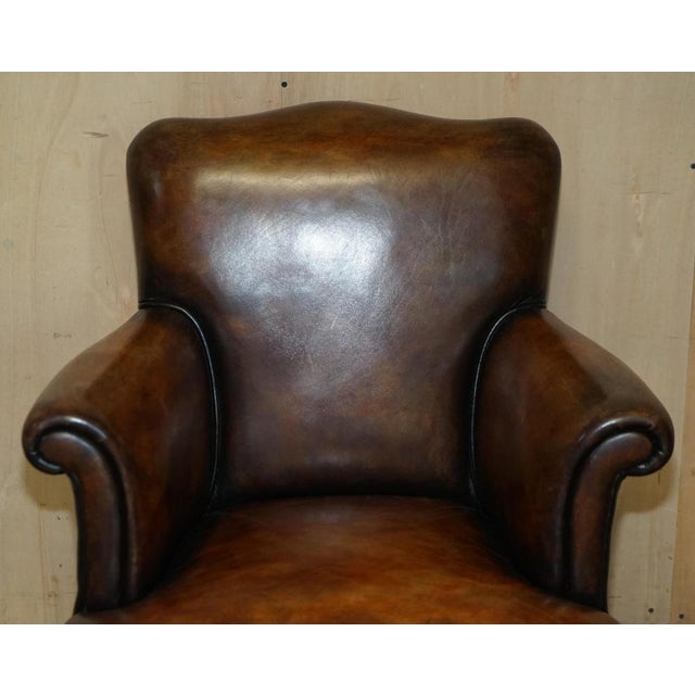 Set of Art Deco Hand Dyed Cigar Brown Leather Club Armchairs For Sale - Image 4 of 18