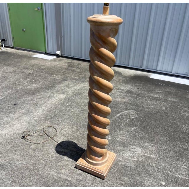 Tan Postmodern Cerused Limed Oak Wood Barley Twist Floor Lamp For Sale - Image 8 of 9