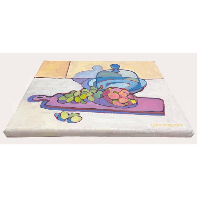 Contemporary "Dragon Fruit and Grapes" Original Contemporary Expressionist Still Life Oil Painting For Sale - Image 3 of 8