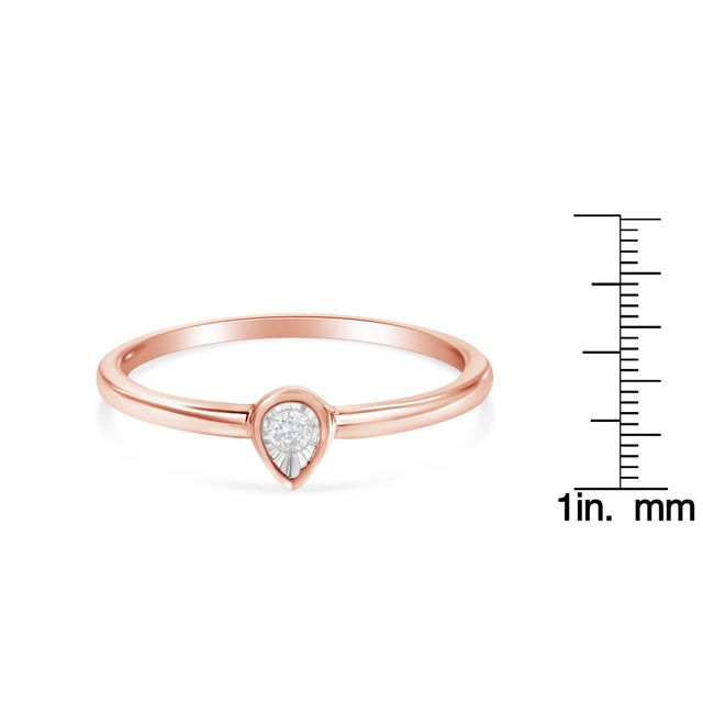 14K Rose Gold Plated .925 Sterling Silver 1/20 Carat Diamond Teardrop Pear-Shaped Miracle Set Petite Fashion Ring (J-K Color, I1-I2 Clarity) - Size 8 For Sale In New York - Image 6 of 6