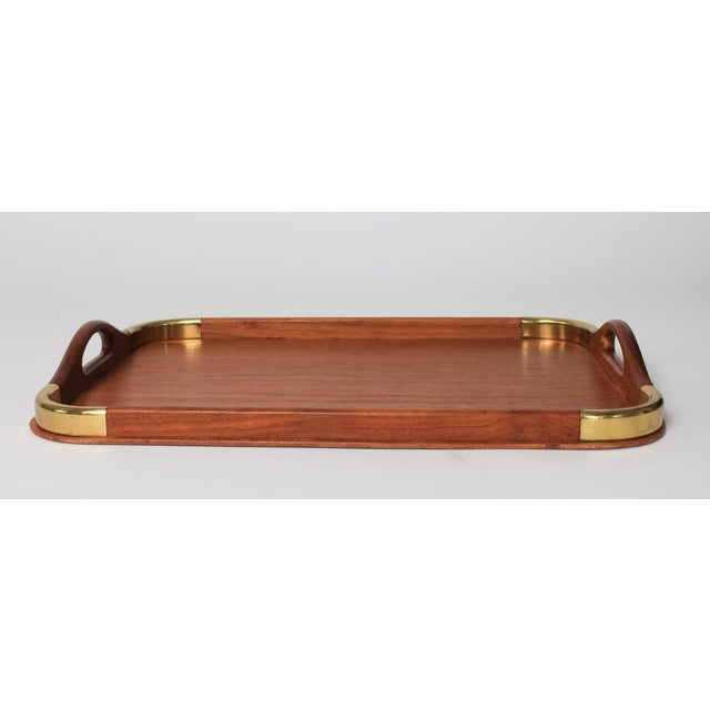 Vintage Teak & Brass Serving Tray For Sale In Milwaukee - Image 6 of 11