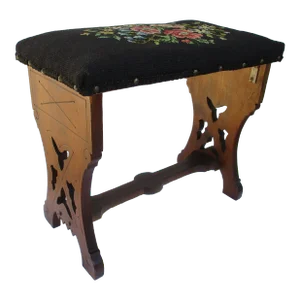 Low Victorian Floral Embroidered Stool