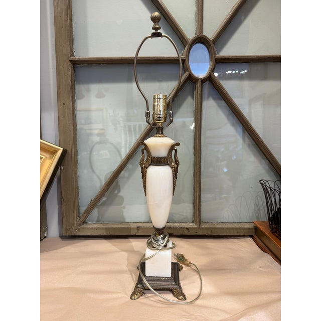 Metal Mid 20th Century Vintage Alabaster Lamp For Sale - Image 7 of 7
