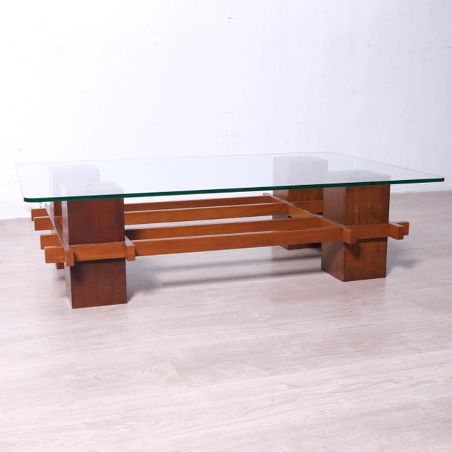 Wood Wood and Glass Coffee Table, 1970s For Sale - Image 7 of 18