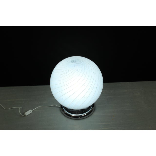Glass Mid-Century Swirl Murano Table Ball Lamp with Chrome Base, 1970s For Sale - Image 7 of 13