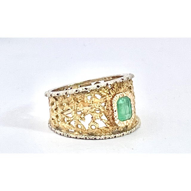 18k Renaissance Inspired Ring W/Emerald Center, Size 7.25 For Sale - Image 4 of 11