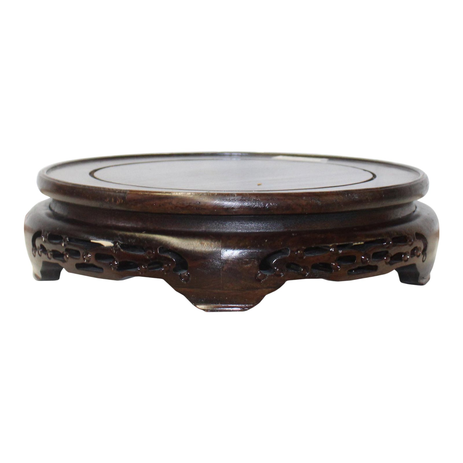 Chinese Brown Wood Handmade Round Table Top Stand Display Easel Chairish