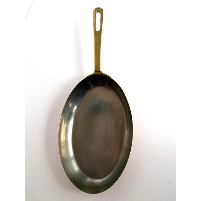 Early 20th Century Antique French Copper Oval Sauce Pan With Brass Handle For Sale - Image 5 of 5