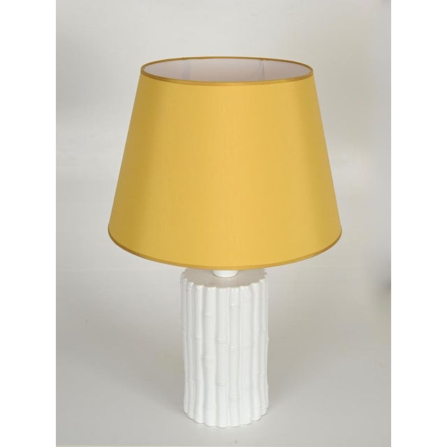 Vintage Italian Faux Bamboo and White Ceramic Table Lamp by Tommaso Barbi, 1970s For Sale - Image 4 of 16