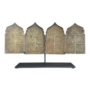 19th Century Russian Orthodox Folding Bronze Polyptych Icon