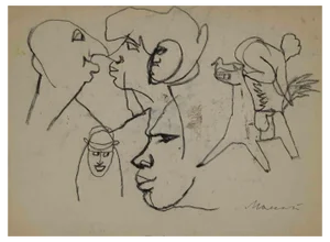 Mino Maccari, Sketches, Charcoal, Mid-20th Century