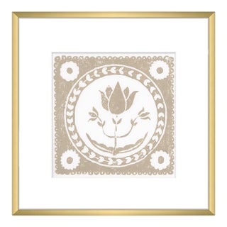 12x12" Framed Sand Tan and White Tulip Flower Art Print Botanical Wall Decor For Sale