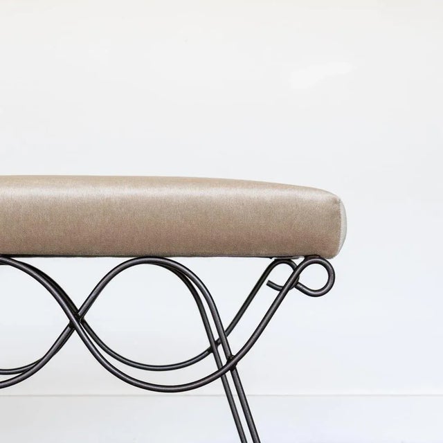 Not Yet Made - Made To Order Iron Double Loop Bench, Brown Mohair For Sale - Image 5 of 9