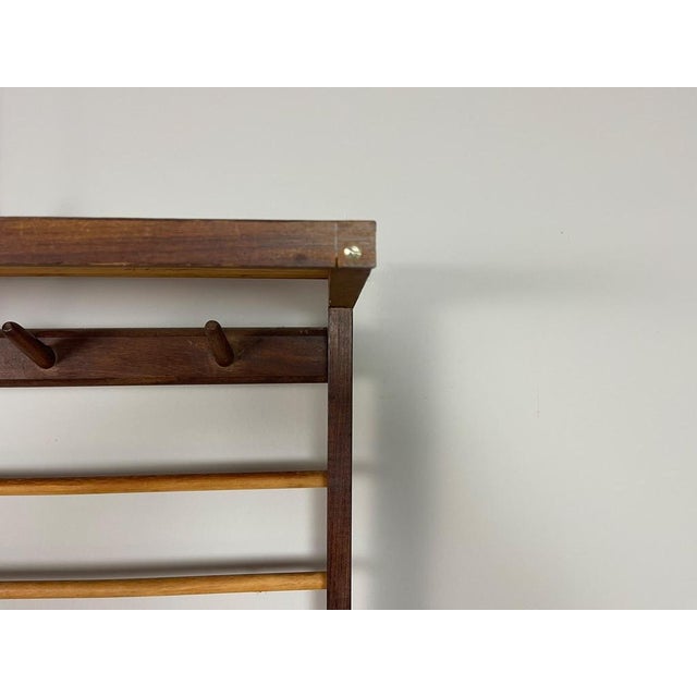1950s Mid-Century Modern European Wooden Wall Coat Rack with Hat Shelf, 1950s For Sale - Image 5 of 12