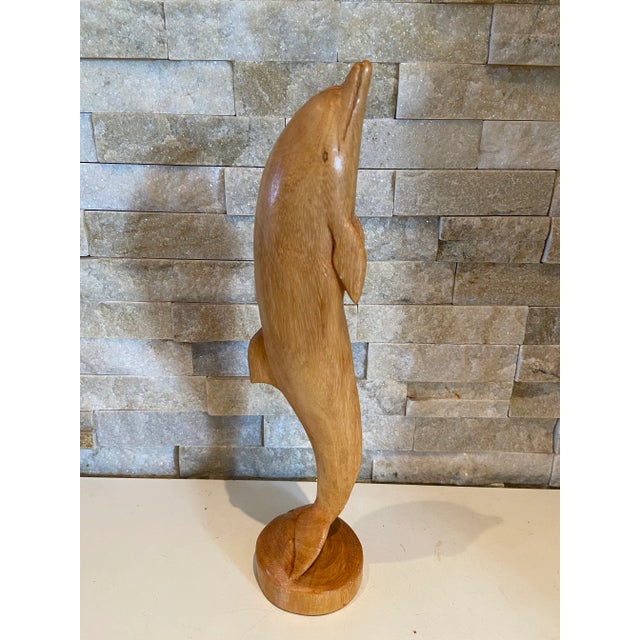 Brown Vintage Large Golden Hardwood Hand Carved Dolphin Statue For Sale - Image 8 of 12