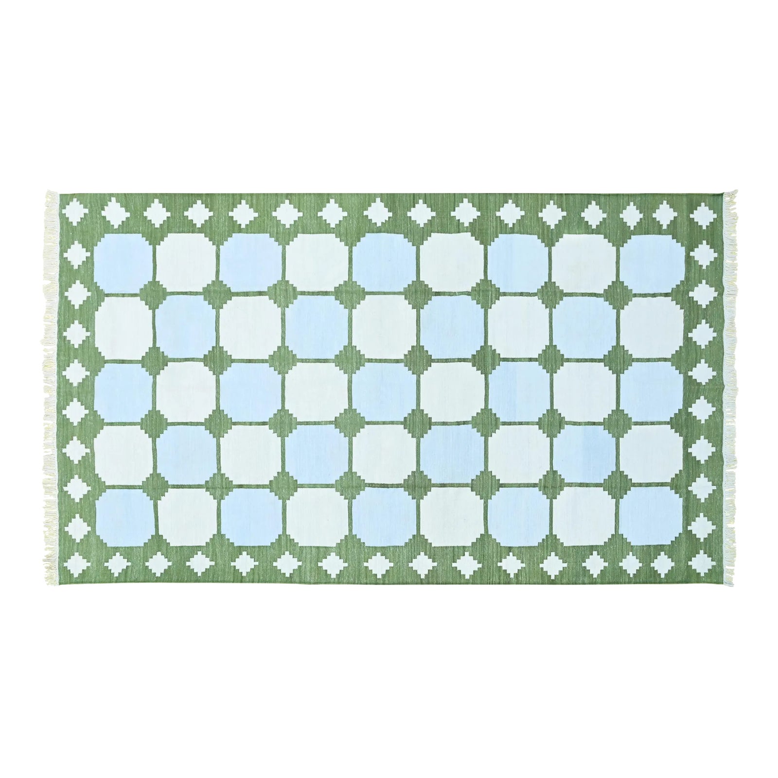 Mishka Rug, 5' x 8', Light Blue, Green and White | Chairish