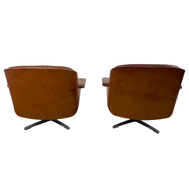 1970s Vintage Cognac Leather Swivel Lounge Chairs from Eugen Schmidt, 1970s, Set of 2 For Sale - Image 5 of 18