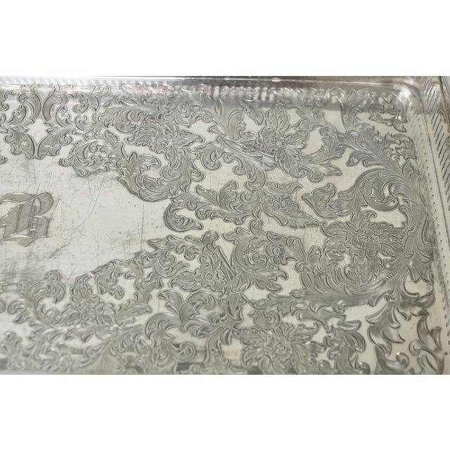 Silver Antique Wilcox Victorian Engraved Narrow Silver Plated Trinket Dish "B" Monogram For Sale - Image 8 of 16