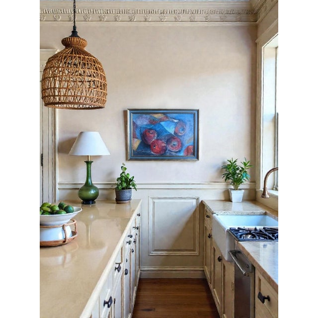 Blue Vintage Original Apple Still Life Painting Signed For Sale - Image 8 of 14