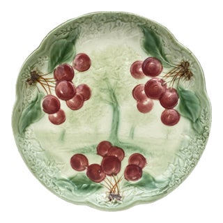 19th Century Majolica Cherries Plate Choisy Le Roi For Sale