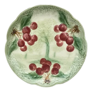 19th Century Majolica Cherries Plate Choisy Le Roi