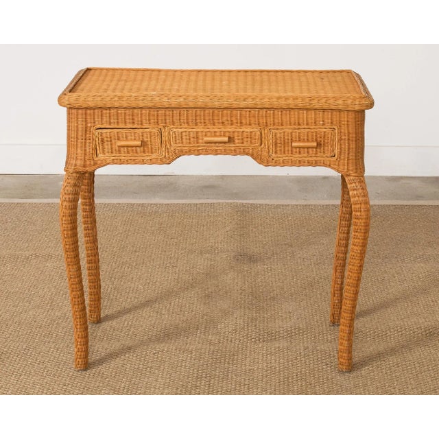 French Midcentury Organic Modern Wicker Flip-Top Vanity Desk | Chairish