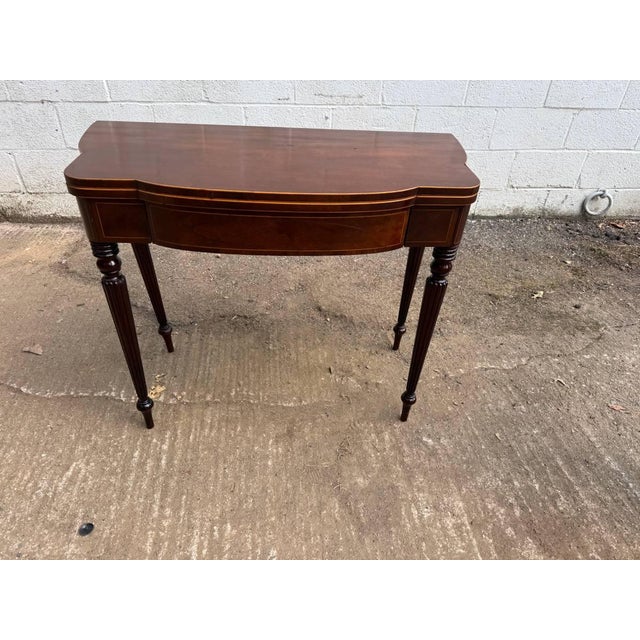 English Antique Federal Style Mahogany Fold Top Console Card Table For Sale - Image 3 of 17